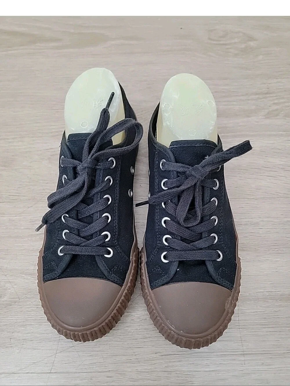 PF Flyers Men's Low-Top Canvas Sneakers in Black with Brown Sole